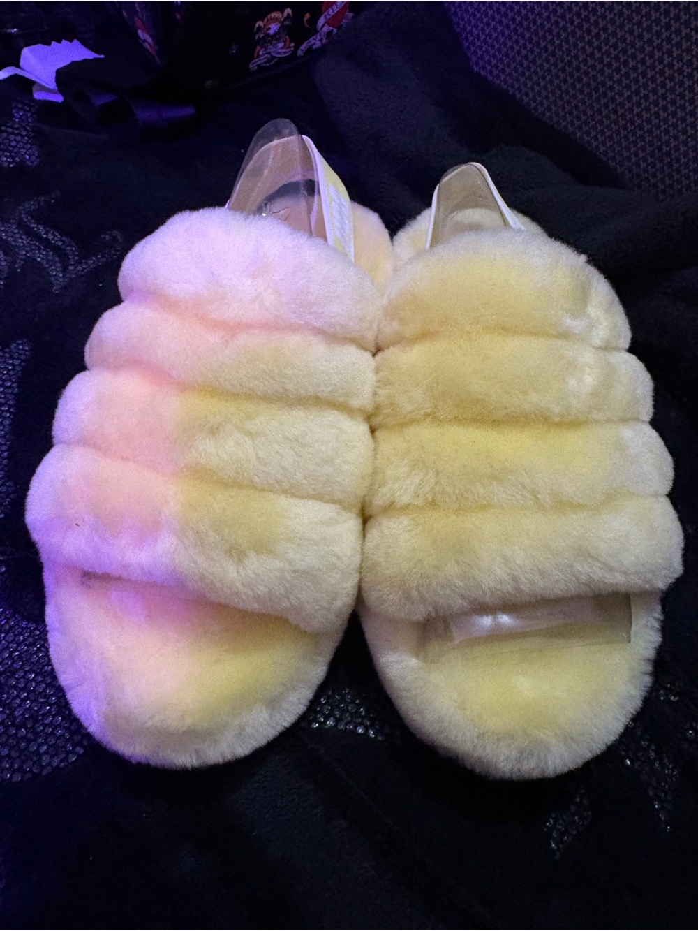 Ugg Plush Faux Fur Slide Slippers - Pastel Yellow
